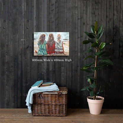 Seaside Whispers canvas print by House of Maria — 600mm x 400mm canvas displayed on a dark wood wall — small fine art beach canvas print