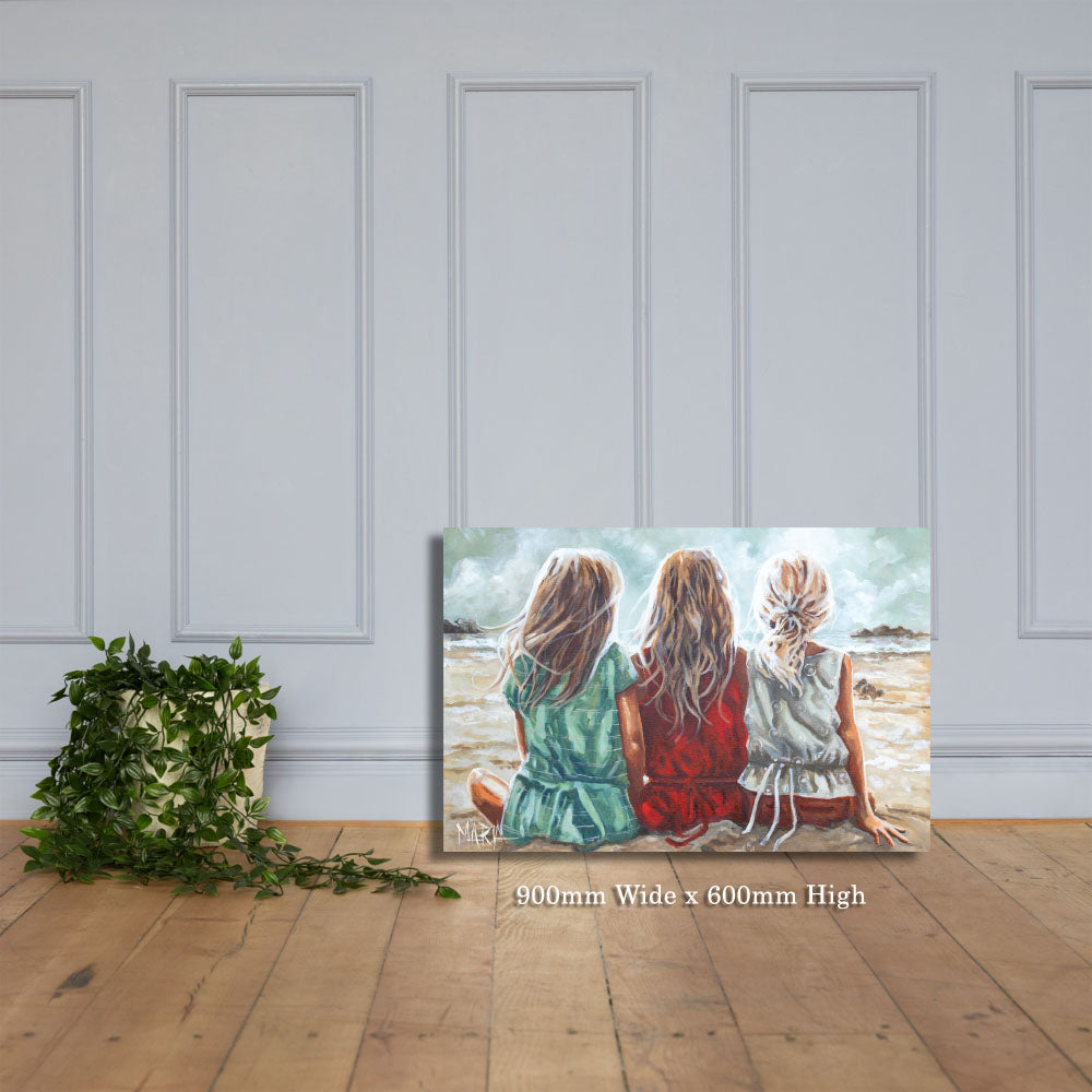Seaside Whispers canvas print by House of Maria — 900mm x 600mm canvas displayed on a white panelled wall — medium fine art beach canvas print