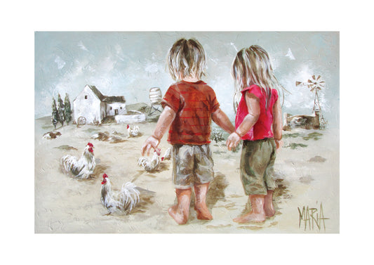 Plaas kinders A3 paper print of farm children by Maria Magdalena Oosthuizen
