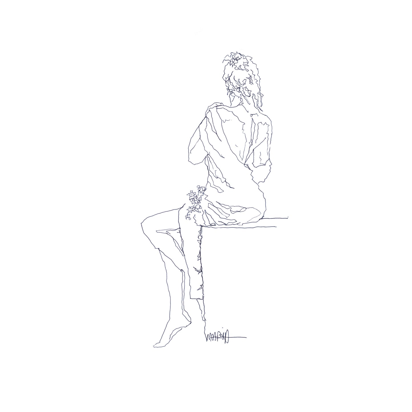 Sitting with flowers | A3 Paper Print