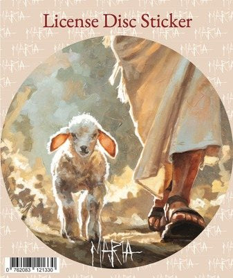 The Shepherd — license disc sticker of a lamb following the Shepherd by Maria Magdalena Oosthuizen | car license disc art | House of Maria