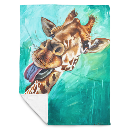 Giraffe blanket with a turquoise background