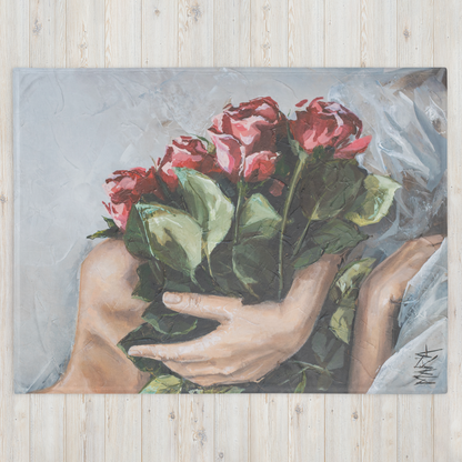 Red Roses — close-up front view of Mongolian fleece blanket by Maria Magdalena Oosthuizen | red roses art blanket South Africa | House of Maria