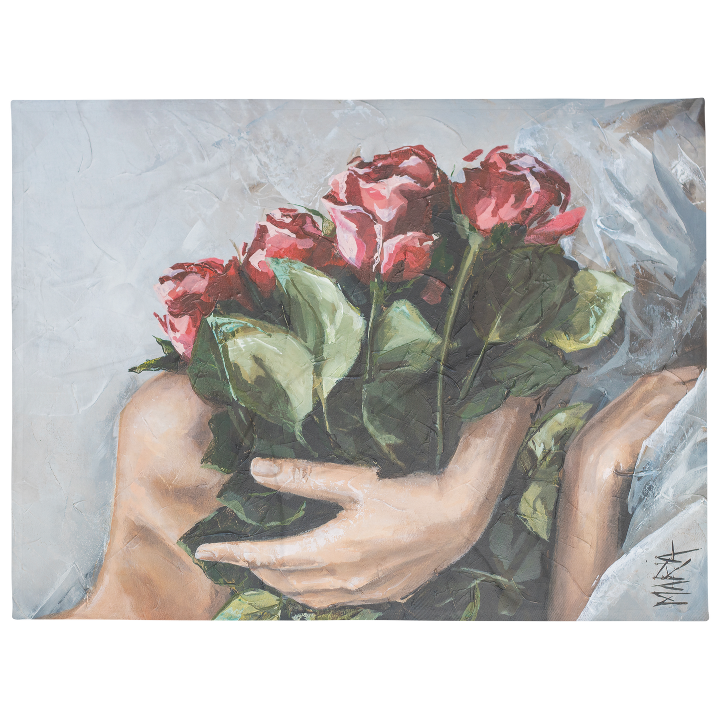 Red Roses — fleece blanket front view showing full rose design by Maria Magdalena Oosthuizen | South African floral art blanket | House of Maria