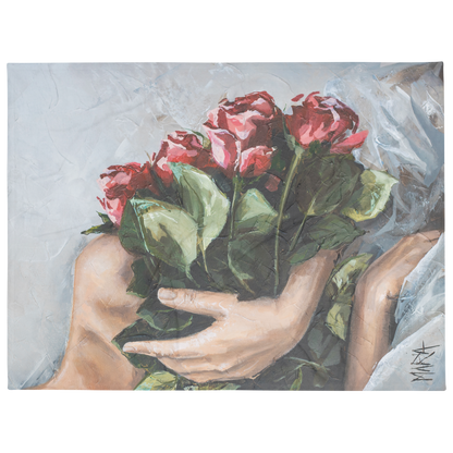 Red Roses — fleece blanket front view showing full rose design by Maria Magdalena Oosthuizen | South African floral art blanket | House of Maria