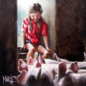Feeding the pigs | A4 Paper Print