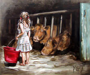 Feeding the cows | A3 Paper Print