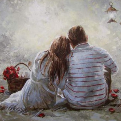 Samesyn A3 paper print romantic couple with lantern artwork by Maria Magdalena Oosthuizen