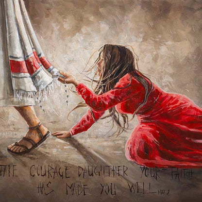 Touching the Hem of Jesus fine art print, Christian spiritual artwork, A3 size, House of Maria.