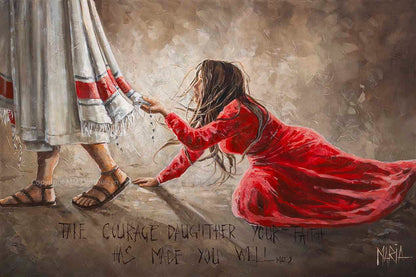 Touching the Hem of Jesus fine art print, Christian spiritual artwork, A3 size, House of Maria.