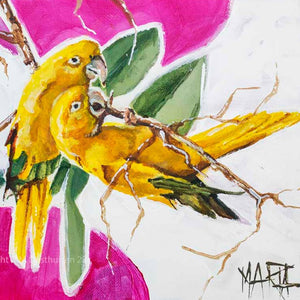 Golden Parrots | A4 Paper Print