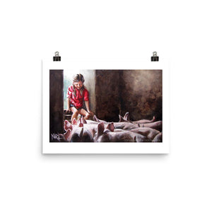 Feeding the pigs | A3 Paper Print
