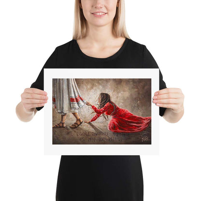 Touching the Hem of Jesus fine art print, Christian spiritual artwork, A3 size, House of Maria.