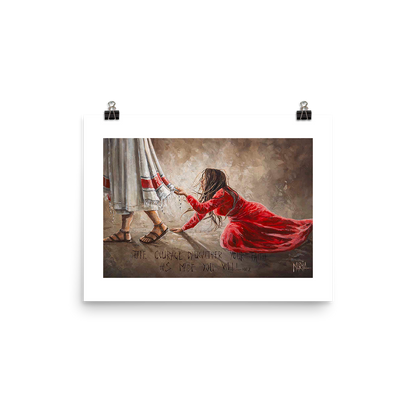 Touching the Hem of Jesus fine art print, Christian spiritual artwork, A3 size, House of Maria.